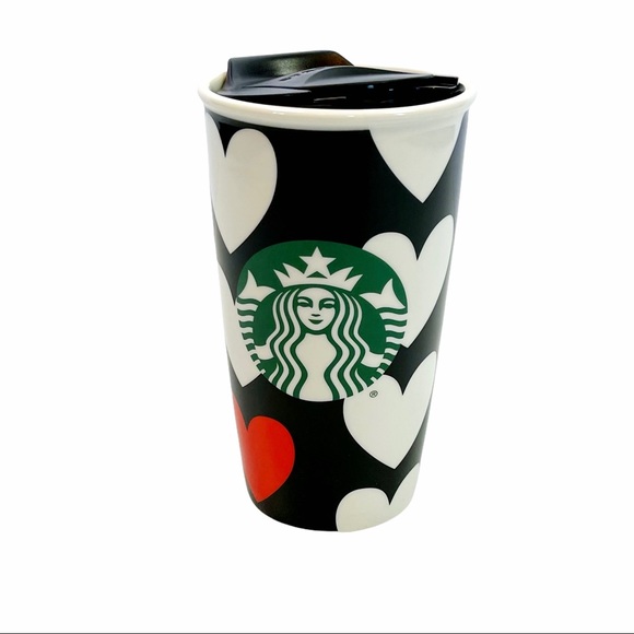 Starbucks Other - Starbucks White Hearts Ceramic Traveler Tumbler